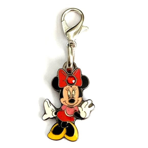 Vintage Disney Minnie Mouse Clip On Charm Zipper Pull Purse EnamelCrystal Signed - Picture 4 of 9